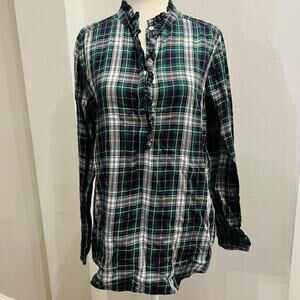 Ann Taylor LOFT Women's Plaid Soft Flannel Button-Up Shirt Green Medium (A0127)